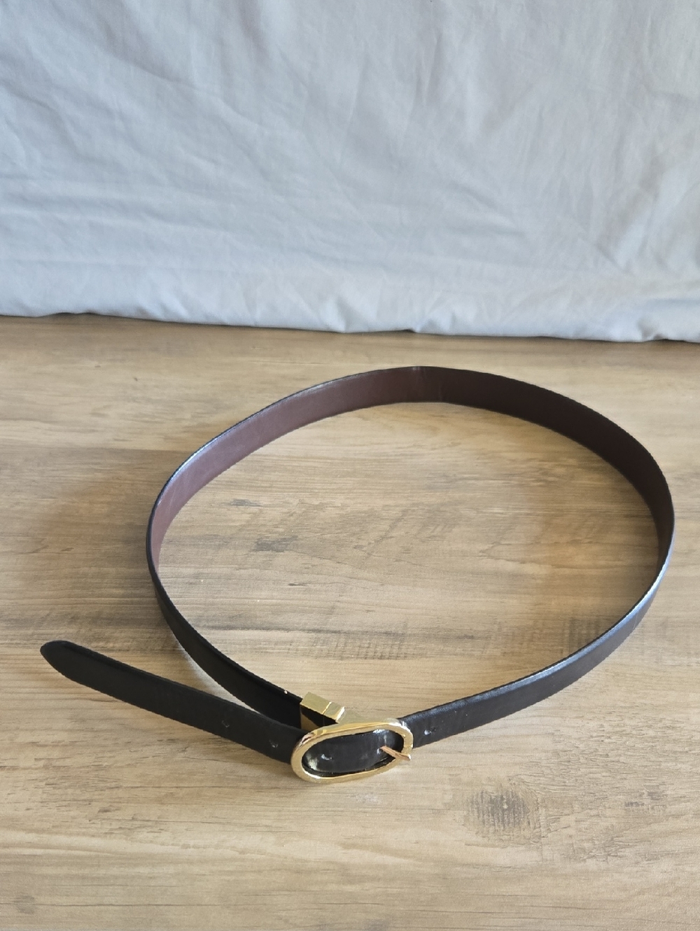 Reversible Black And Brown Leather Belt with Gold Oval Buckle